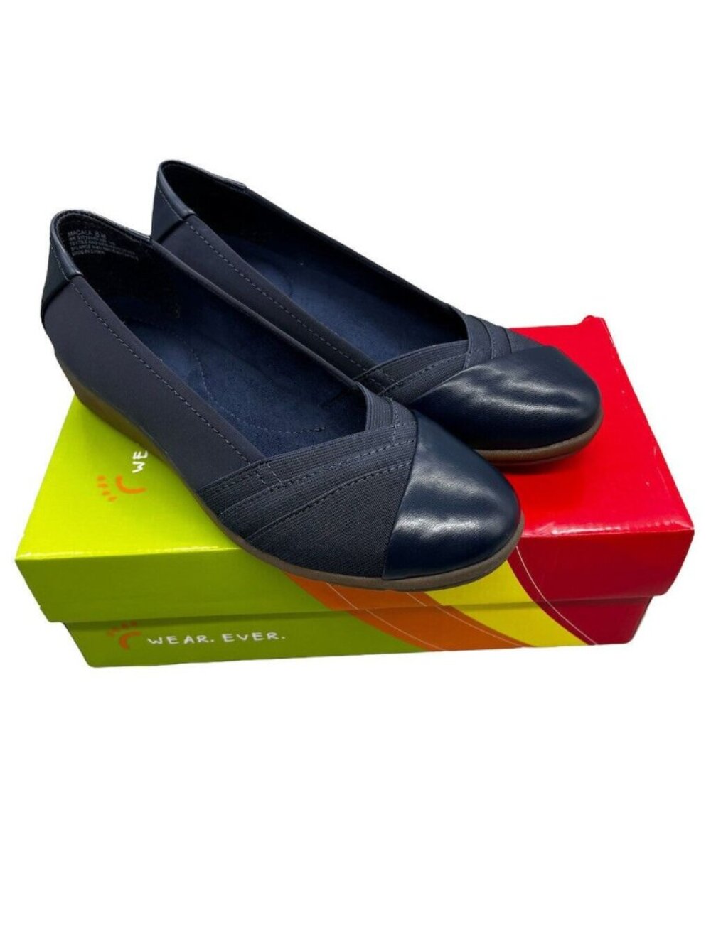 Wear Ever Womens 8 M Macala Comfort Slip On Navy Faux Suede + Leather
